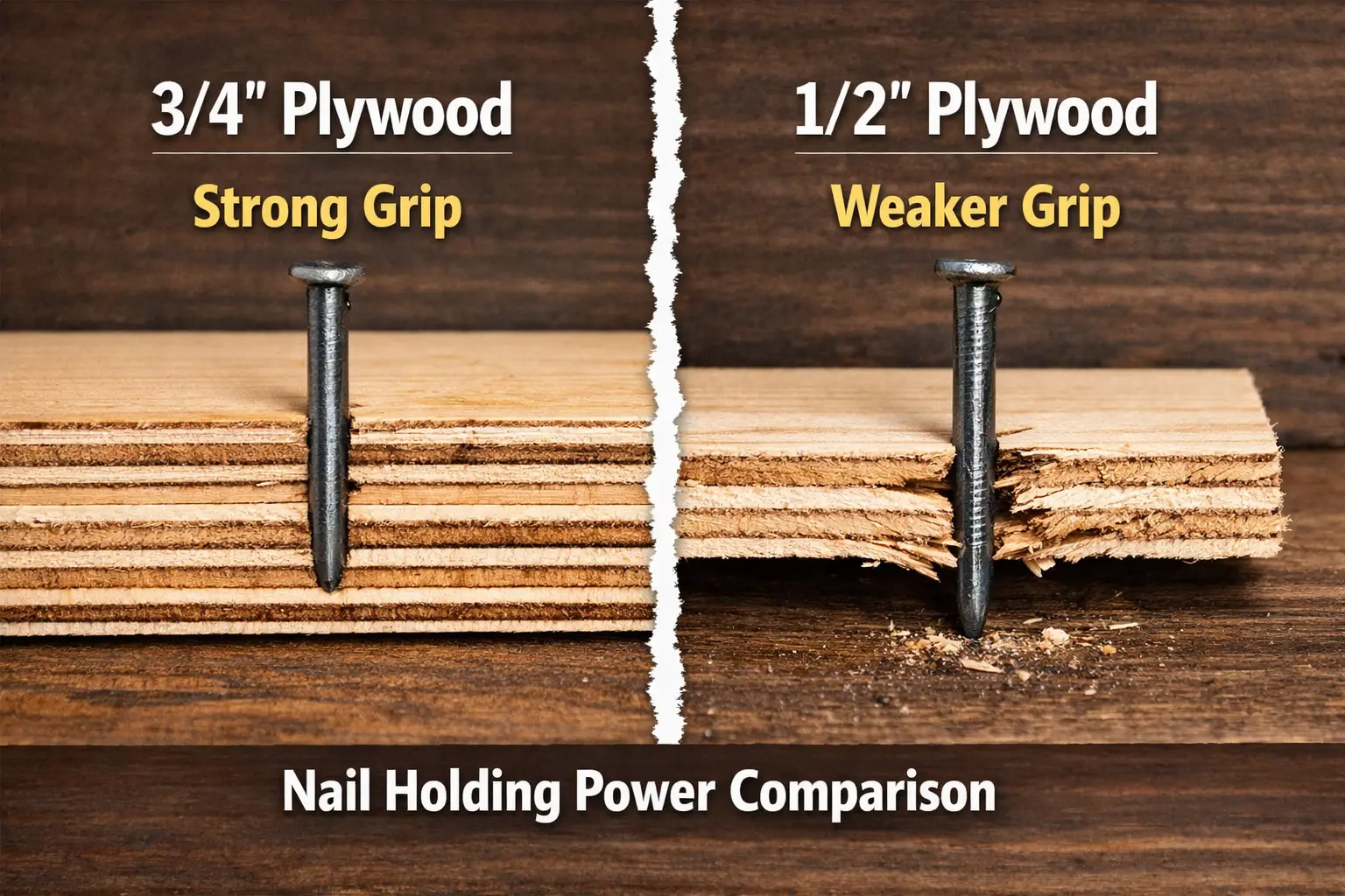 nail holding power comparison plywood thickness