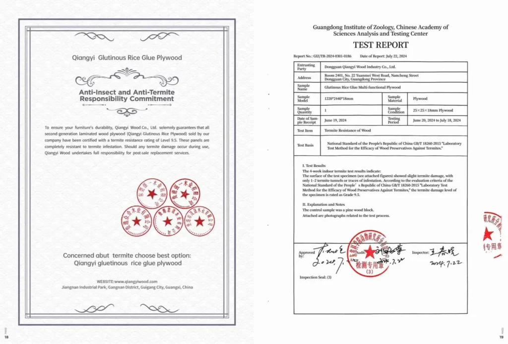 Test report of Anti-Insect and Anti-Termite Responsibility Commitment