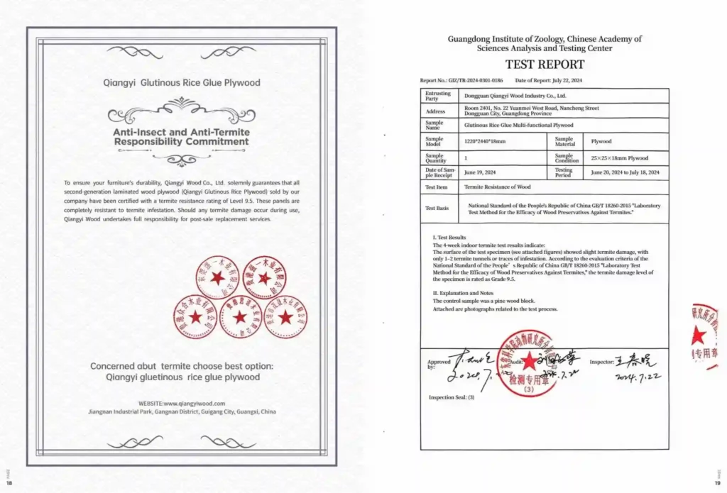 Test report of Anti-Insect and Anti-Termite Responsibility Commitment