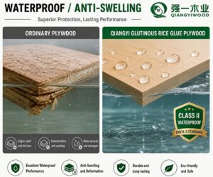 waterproof test comparison – glutinous rice glue plywood vs ordinary plywood, no edge swelling after soaking